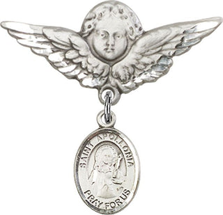 Sterling Silver Large Angel w/Wings St. Apollonia Baby Badge - Engravable