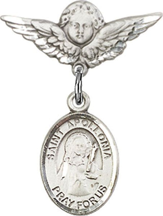 Sterling Silver Small Angel w/Wings St. Apollonia Baby Badge - Engravable