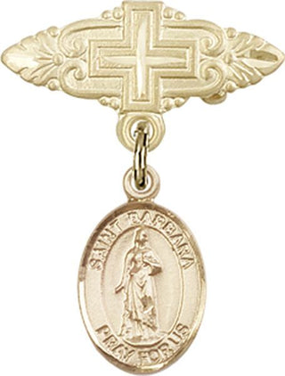 14kt Gold Filled Badge Pin With Cross St. Barbara Baby Badge - Engravable