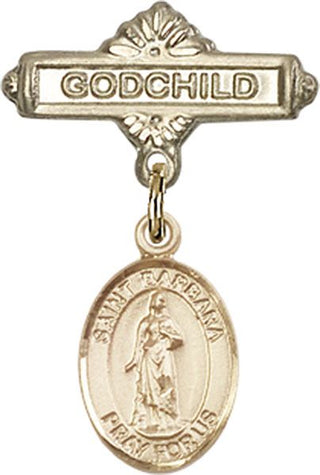 14kt Gold Filled Godchild St. Barbara Baby Badge - Engravable