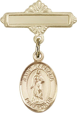 14kt Gold Polished Badge Pin St. Barbara Baby Badge - Engravable