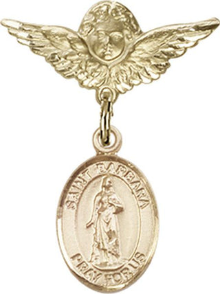 14kt Gold Small Angel w/Wings St. Barbara Baby Badge - Engravable
