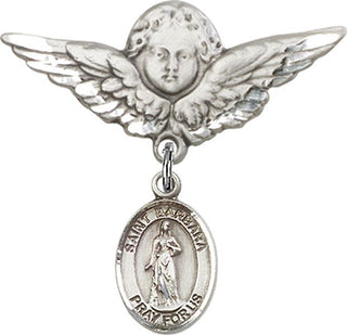 Sterling Silver Large Angel w/Wings St. Barbara Baby Badge - Engravable