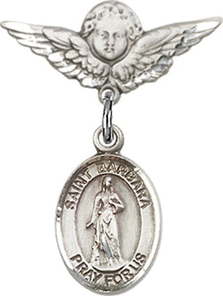 Sterling Silver Small Angel w/Wings St. Barbara Baby Badge - Engravable