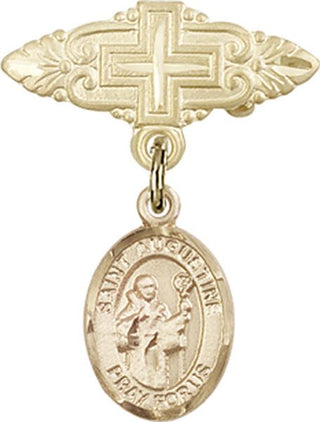 14kt Gold Filled Badge Pin With Cross St. Augustine Baby Badge - Engravable