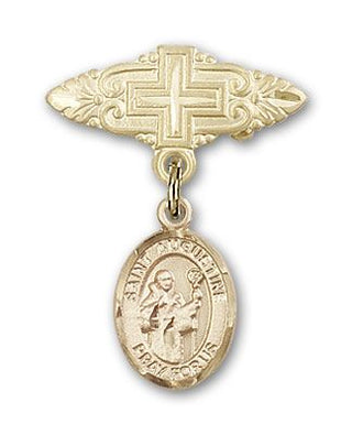 14kt Gold Badge Pin With Cross St. Augustine Baby Badge - Engravable
