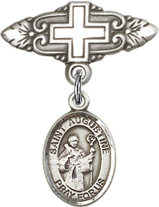 Sterling Silver Badge Pin With Cross St. Augustine Baby Badge - Engravable