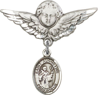 Sterling Silver Large Angel w/Wings St. Augustine Baby Badge - Engravable