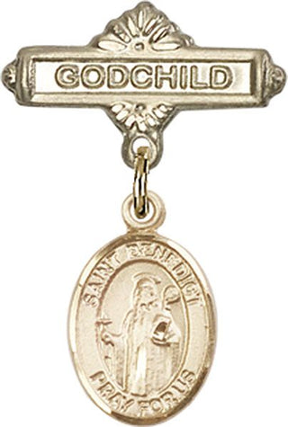 14kt Gold Filled Godchild St. Benedict Baby Badge - Engravable
