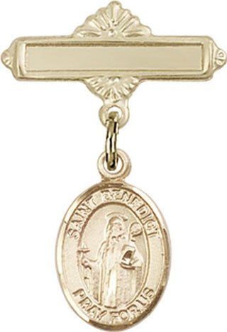 14kt Gold Polished Badge Pin St. Benedict Baby Badge - Engravable