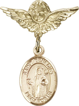 14kt Gold Small Angel w/Wings St. Benedict Baby Badge - Engravable