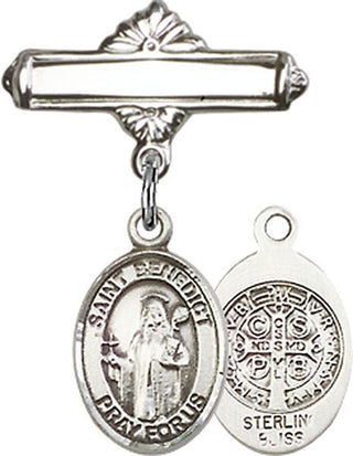 Sterling Silver Polished Badge Pin St. Benedict Baby Badge - Engravable