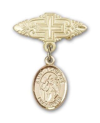 14kt Gold Filled Badge Pin With Cross St. Boniface Baby Badge - Engravable