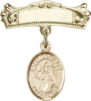 14kt Gold Filled Badge Pin St. Boniface Baby Badge - Engravable