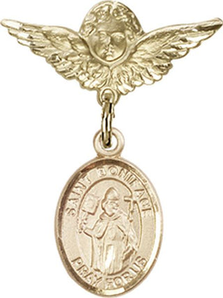 14kt Gold Filled Small Angel w/Wings St. Boniface Baby Badge - Engravable