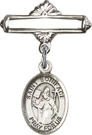 Sterling Silver Polished Badge Pin St. Boniface Baby Badge - Engravable