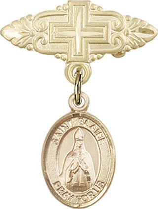 14kt Gold Filled Badge Pin With Cross St. Blaise Baby Badge - Engravable