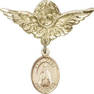 14kt Gold Filled Large Angel w/Wings St. Blaise Baby Badge - Engravable