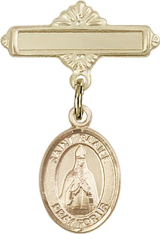14kt Gold Polished Badge Pin St. Blaise Baby Badge - Engravable