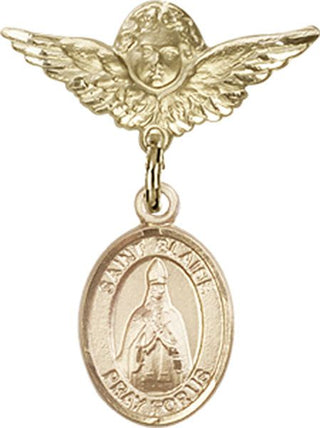 14kt Gold Small Angel w/Wings St. Blaise Baby Badge - Engravable