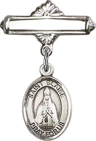 Sterling Silver Polished Badge Pin St. Blaise Baby Badge - Engravable