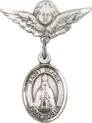 Sterling Silver Small Angel w/Wings St. Blaise Baby Badge - Engravable