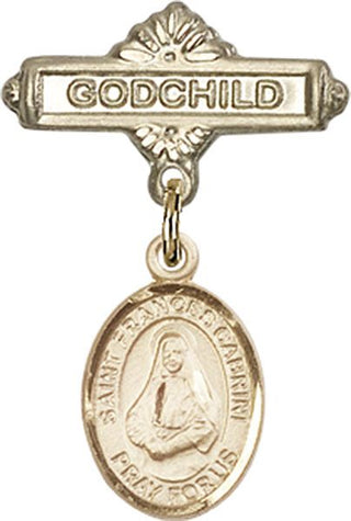 14kt Gold Filled Godchild St. Frances Cabrini Baby Badge - Engravable