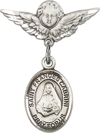 Sterling Silver Small Angel w/Wings St. Frances Cabrini Baby Badge - Engravable