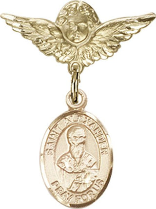 14kt Gold Filled Small Angel w/Wings St. Alexander Constantinople Baby Badge - Engravable