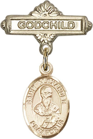 14kt Gold Godchild St. Alexander Constantinople Baby Badge - Engravable