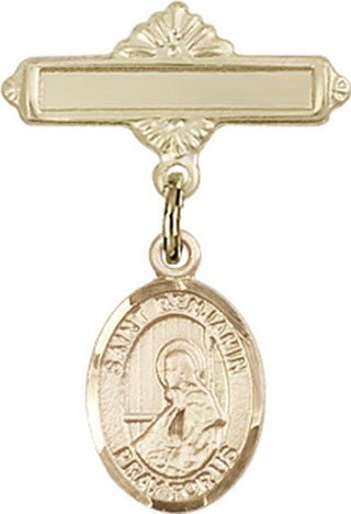 14kt Gold Polished Badge Pin St. Benjamin Baby Badge - Engravable