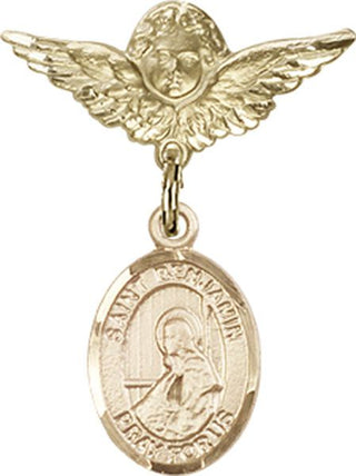 14kt Gold Small Angel w/Wings St. Benjamin Baby Badge - Engravable