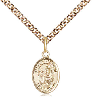 14kt Gold Saint Catherine of Siena Medal Engraved Catholic Saint Jewelry