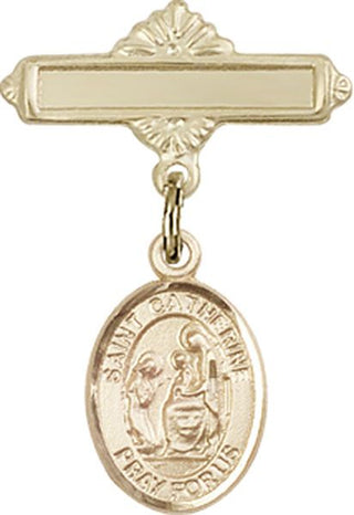 14kt Gold Filled Polished Badge Pin St. Catherine of Siena Baby Badge - Engravable
