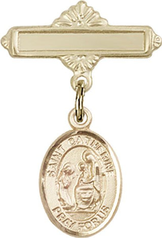 14kt Gold Polished Badge Pin St. Catherine of Siena Baby Badge - Engravable