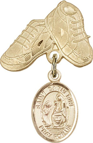 14kt Gold Baby Boots St. Catherine of Siena Baby Badge - Engravable