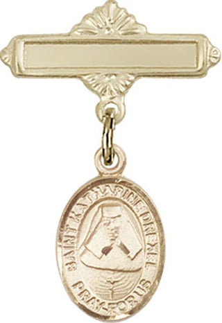 14kt Gold Filled Polished Badge Pin St. Katharine Drexel Baby Badge - Engravable