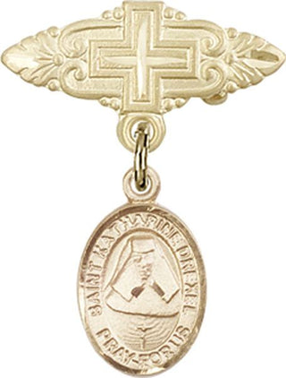 14kt Gold Badge Pin With Cross St. Katharine Drexel Baby Badge - Engravable