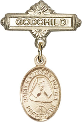 14kt Gold Godchild St. Katharine Drexel Baby Badge - Engravable