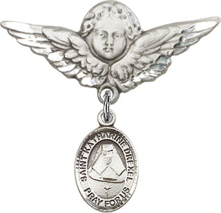 Sterling Silver Large Angel w/Wings St. Katharine Drexel Baby Badge - Engravable