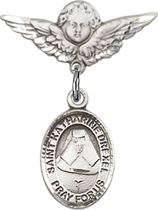 Sterling Silver Small Angel w/Wings St. Katharine Drexel Baby Badge - Engravable