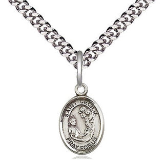 Pewter Saint Cecilia Medal Religious and Catholic Jewelry Engraved Catholic Saint Jewelry