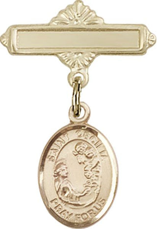14kt Gold Filled Polished Badge Pin St. Cecilia Baby Badge - Engravable