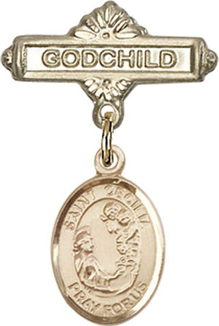 14kt Gold Filled Godchild St. Cecilia Baby Badge - Engravable