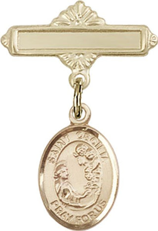 14kt Gold Polished Badge Pin St. Cecilia Baby Badge - Engravable