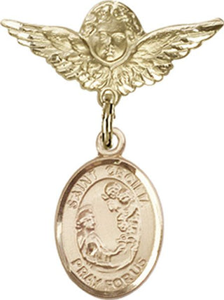 14kt Gold Small Angel w/Wings St. Cecilia Baby Badge - Engravable