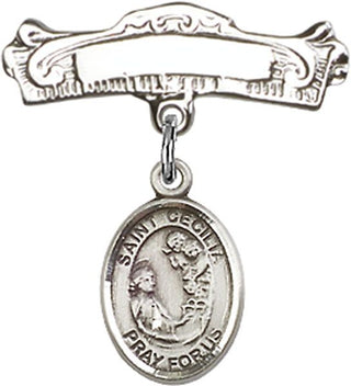 Sterling Silver Badge Pin St. Cecilia Baby Badge - Engravable
