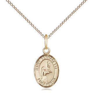 14kt Gold Saint Bernadette Medal Engraved Catholic Saint Jewelry