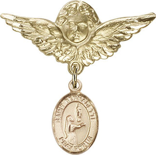 14kt Gold Filled Large Angel w/Wings St. Bernadette Baby Badge - Engravable