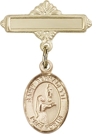 14kt Gold Polished Badge Pin St. Bernadette Baby Badge - Engravable